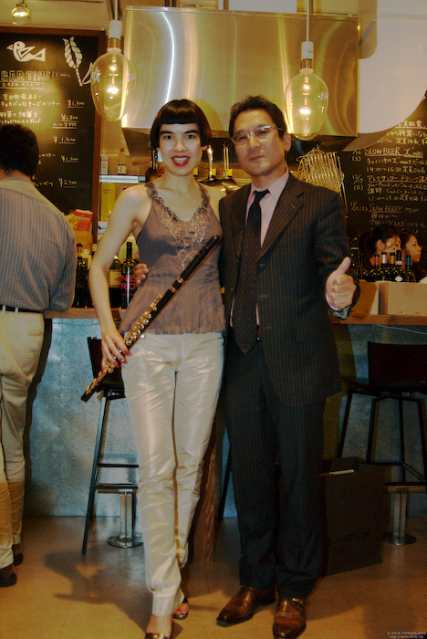 With Yoshimasa Tobari, Drue after her flute performance